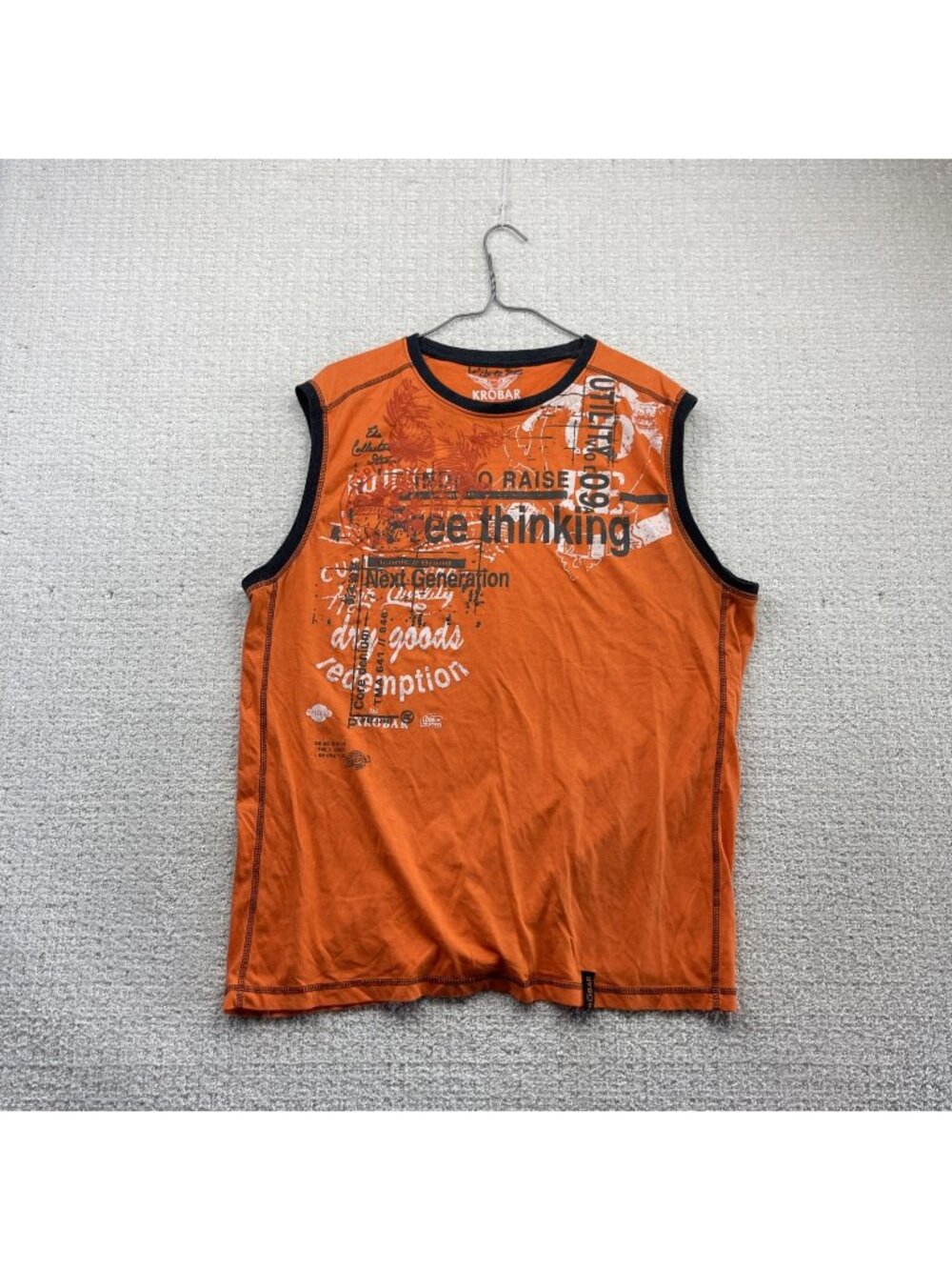 Y2K Orange Tank Top Men Size XL Emo Grunge Goth Affliction Cyber 2000's Skater